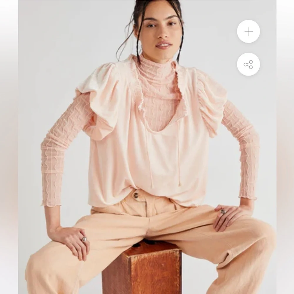 Free People Velvet Terese Top in Pink Tint Large